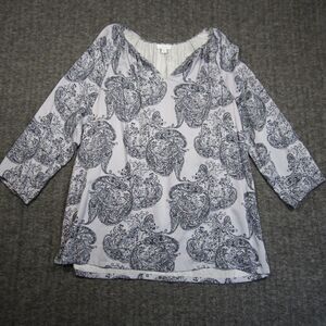 Pure J Jill Tunic Blouse Womens‎ Medium Petite Paisley Print V Neck Shirt Silky